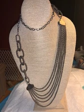 Dark Chain Necklace Multi Metal Circles About 40" L Multi Strand
