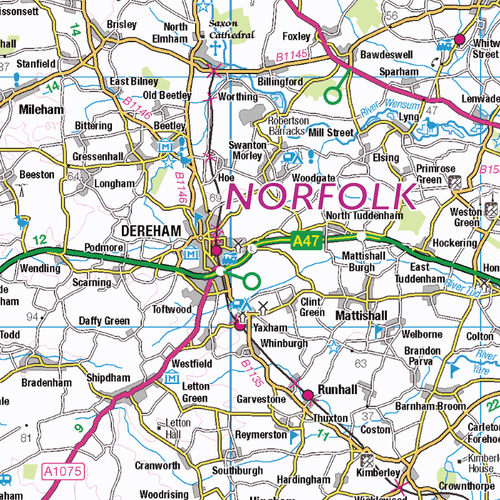 Norfolk Ceremonial County Map, County Map of Norfolk, Poster of Norfolk - Picture 2 of 5