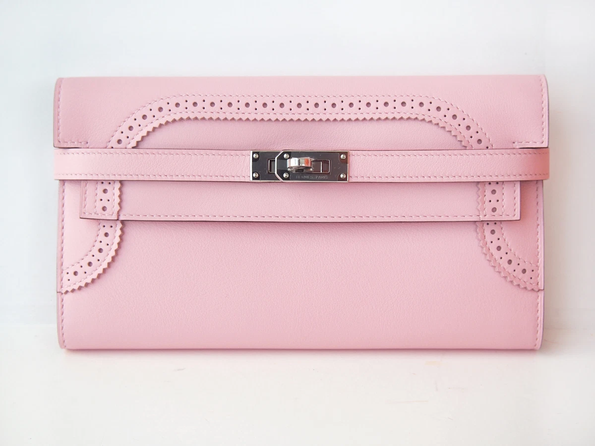 LIMITED! Authentic NEW Hermes Kelly Long Wallet Ghillies Rose Sakura PHW  PINK