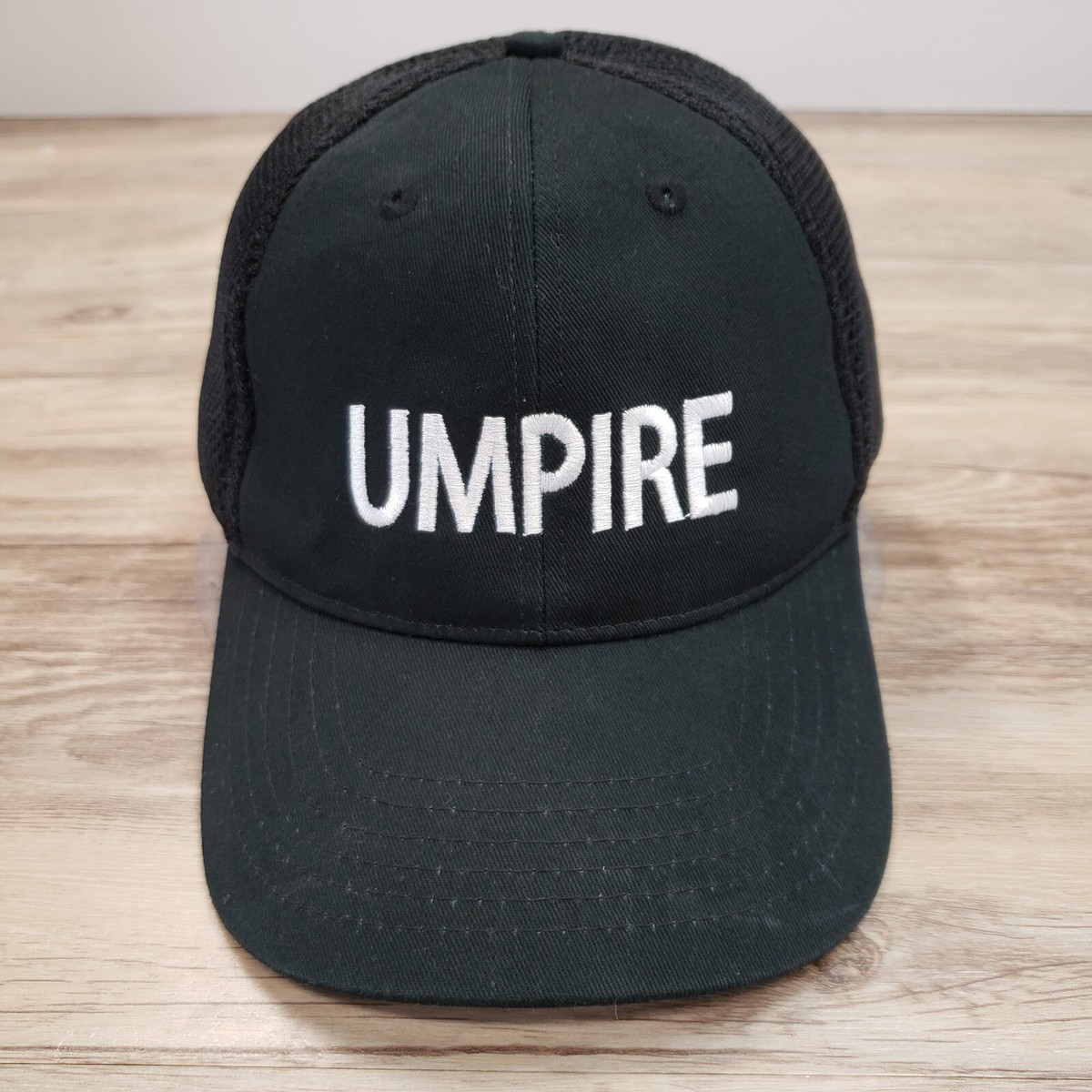 Umpire Hat Cap Strap Back Black Mesh Back Spell Out Adjustable