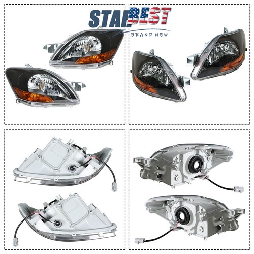 Black Pair of Halogen Headlights Headlamps Assembly For 2007-2012 Toyota Yaris - Picture 13 of 15