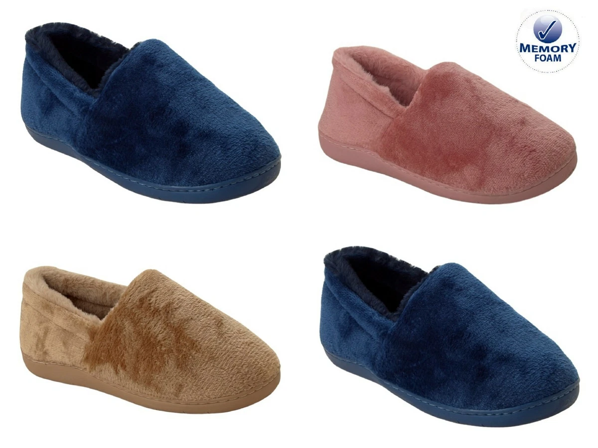 LADIES PLUSH VELOUR WIDE FIT MEMORY FOAM DIABETIC SLIPPERS WOMENS UK SIZE 3 8