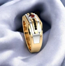 Garnet Round Gemstone With 925 Sterling Silver Gold Plated Ring For Men's #549