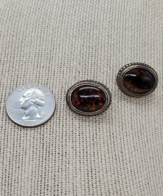 Vintage Pretty Oval Gold-tone Amber colored Miracle Clip-on .82'' Earrings 