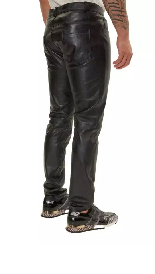 Mens Biker Jeans Real Black Or  Cow Leather Sleek And Sexy 501 Style Pants New. - Image 3 of 4
