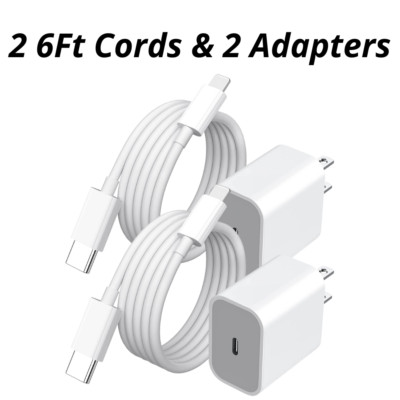 2 Pack PD 20W USB-C Power Adapter Fast Charger Cord For iPhone 14 13 12 11 Pro