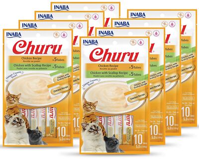 INABA Churu Cat Treats, Grain-Free, Lickable, Squeezable Creamy Purée Cat Tre...