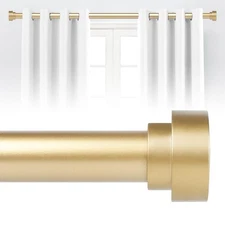 Single Pole Gold Curtain Rod, 1 Inch Thick, 36 To 88 Inch, Gold