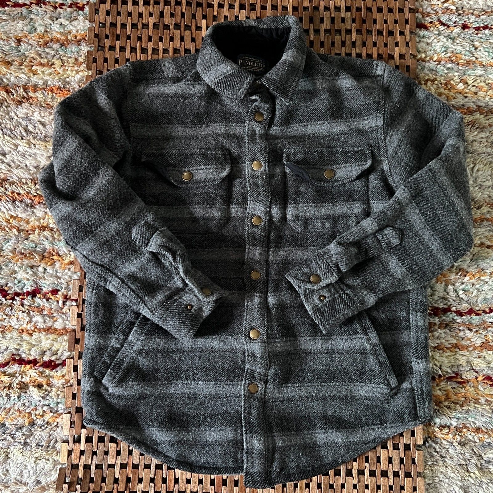 Pendleton Virgin Wool Snap Front Shirt Jacket Gre… - image 1