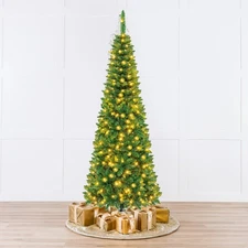5/6/7FT Pre-Lit Slim Pencil Pine Spruce Artificial Christmas Tree with Lights