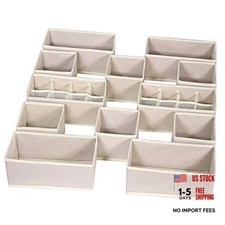 12 Pack Foldable Drawer Organizer Dividers Cloth Storage Box Closet Beige