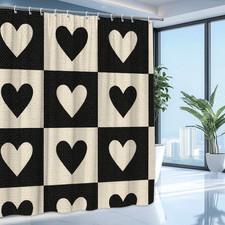 Black and White Heart Shower Curtain - Cute Fabric Design