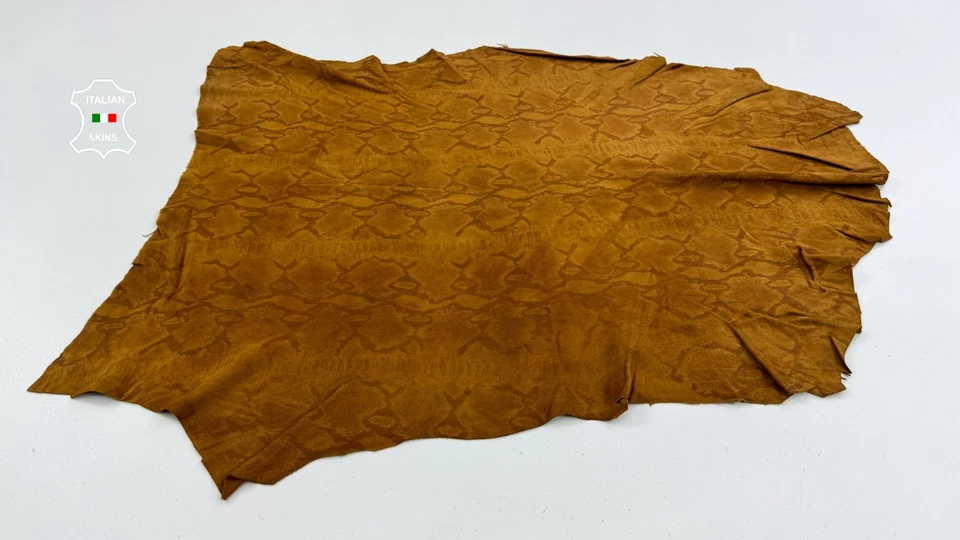 TAN BROWN SUEDE PYTHON PRINT ON Soft Italian Lambskin Leather 4+sqf 0.8mm #C6178 - Image 2 of 4