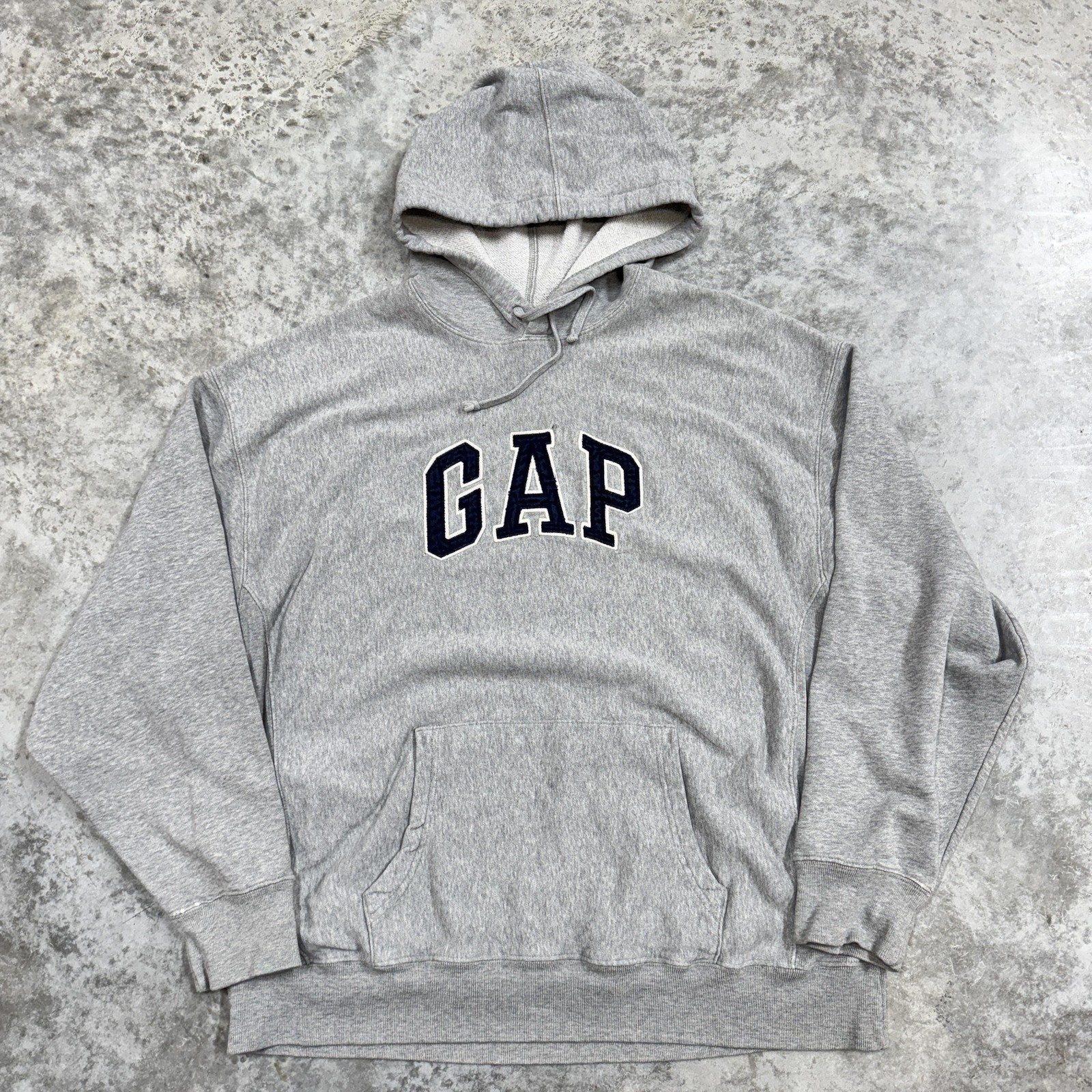 GAP Hoodie Sweatshirt Mens Large Gray Logo Pullover Fleece Kangaroo Pocket