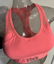 Victoria  s Secret Ultimate Pink Sports Bra RACERBACK Logo Neon Orange