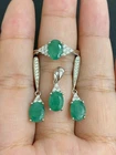 NATURAL EMERALD OV 8X6 WHITE CZ STERLING SILVER 925 SET