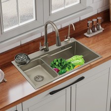 Kitchen Sink Drop-In/Undermount Rectangular Sink Stainless Steel Sink w/ Faucet