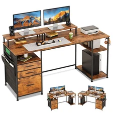 Computer Desk with 3 File Cabinet Drawers, 57.8'' Reversible Gaming Desk, Off...