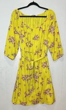 Old Navy Yellow Floral Belted Dress Womens Size XL Colorful Preppy Spring Casual