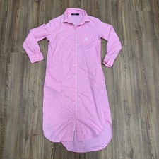 Lauren Ralph Lauren Nightgown SZ Small Soft Pink Plaid Long Sleeve Button Up