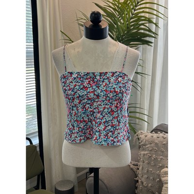 Rotate Birger Christensen Crop Top Size 4 Multicolor Floral Lightweight Satin