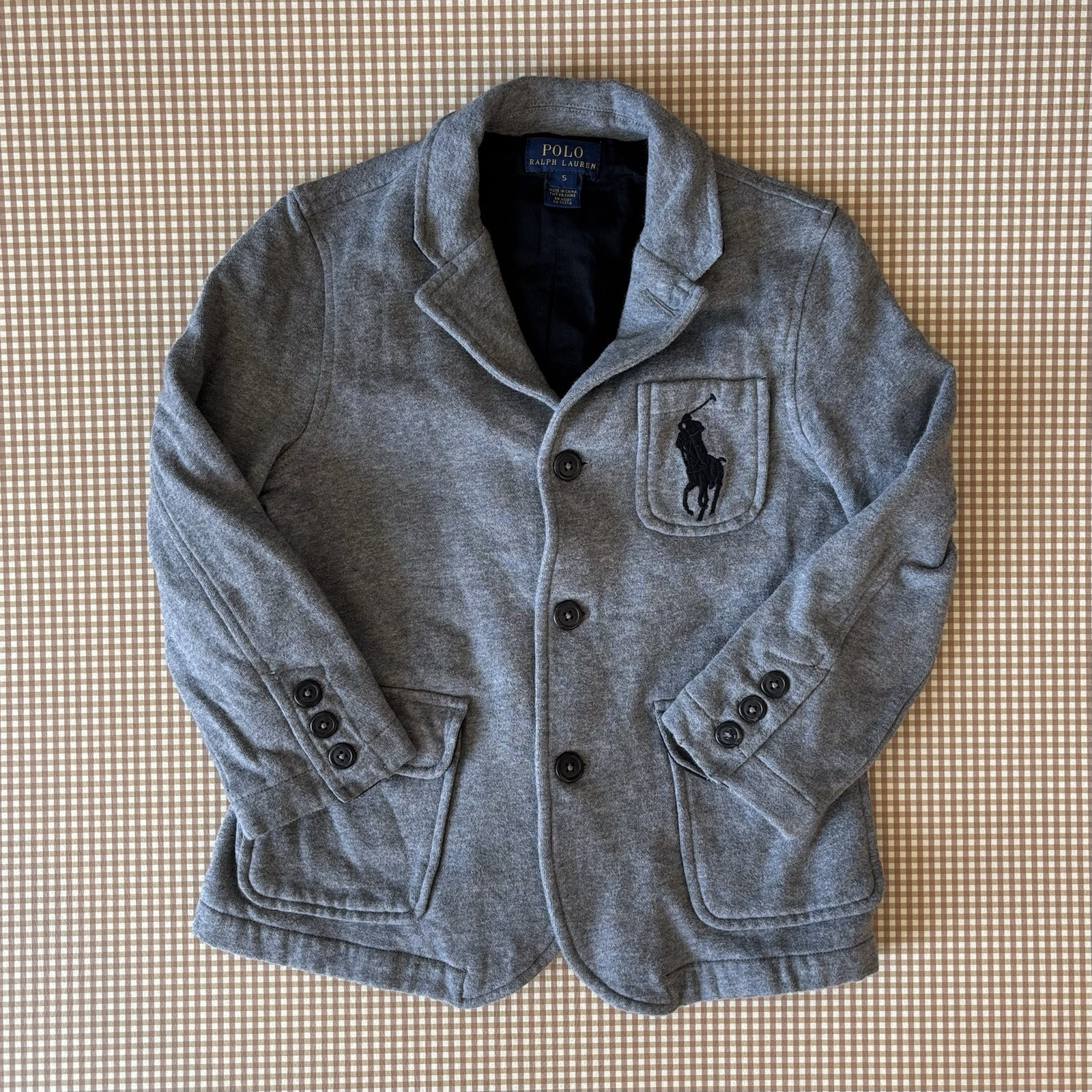 Polo Ralph Lauren ragazzo blazer grande pony giacca taglia 5 cappotto sportivo. Grigio ~ prezzo al pubblico $ 195