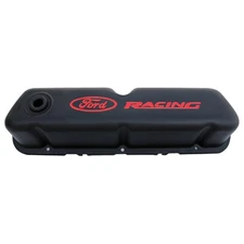 Ford Racing Logo Stamped Steel Valve Covers with Black Crinkle Finish