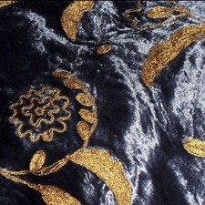 Blue Grey Velvet Gold Embroidered Piano Shawl Throw with Tassels 52  x 64  