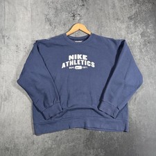 Vintage Nike Athletics Crewneck Sweatshirt Mens Large Navy Blue 1971