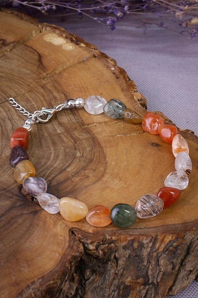 Pulsera única de piedra de cuarzo rutilado para mujer - Accesorio elegante de 18 cm Foto 3 de 4