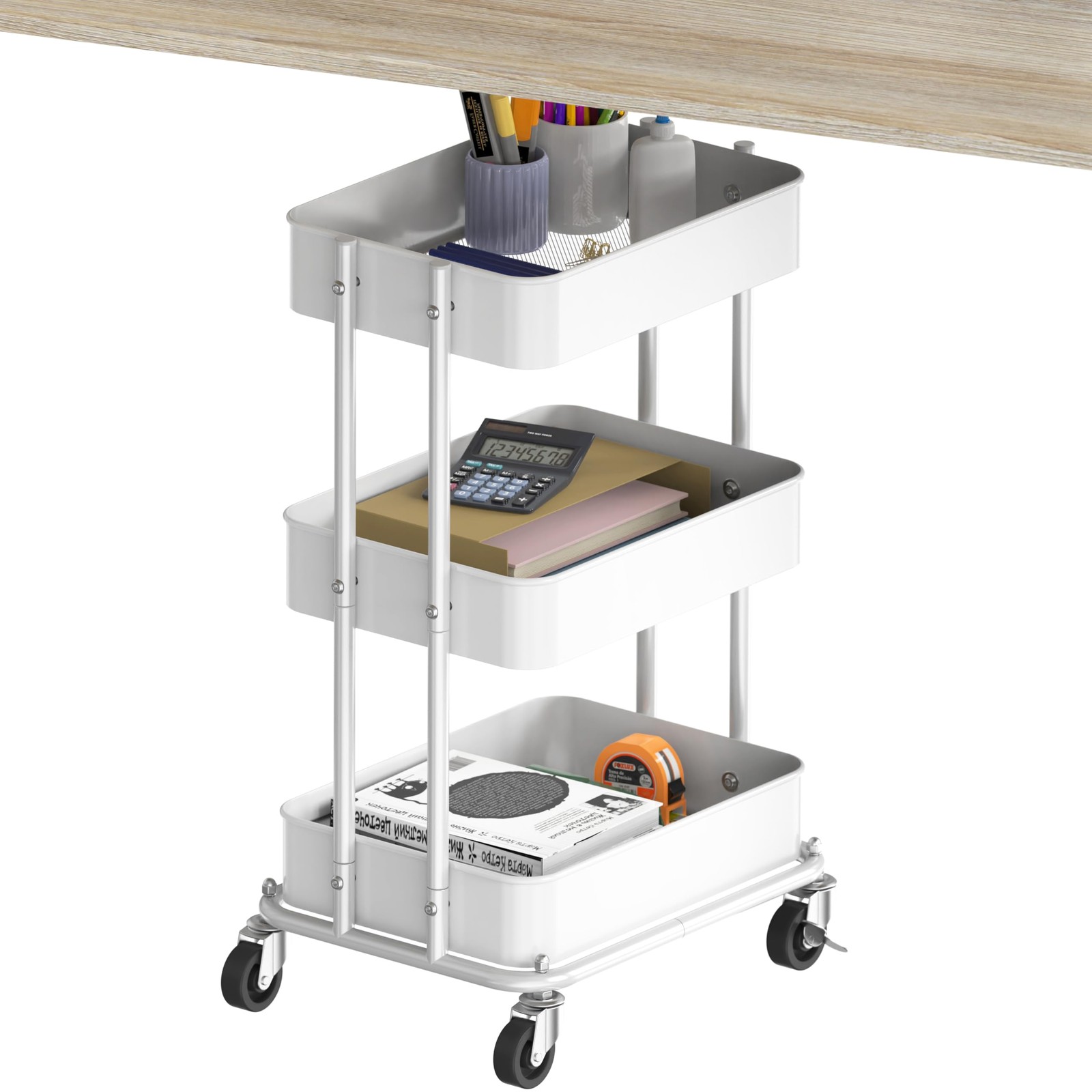 Simple Houseware 3Tier Compact Utility Rolling Cart, Low 24” Height Fits Unde...