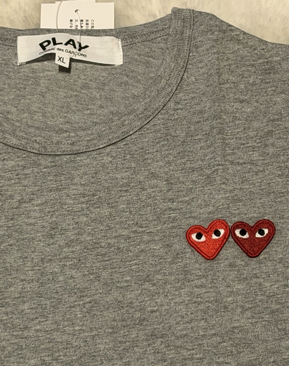 Comme Des Garcons Play Double Heart Logo Gray Short Sleeve T Shirt