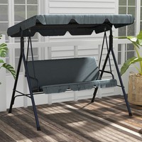 Outdoor Hammock Swing Chair Backyard 3-Seater Adjustable Canopy Patio Grey