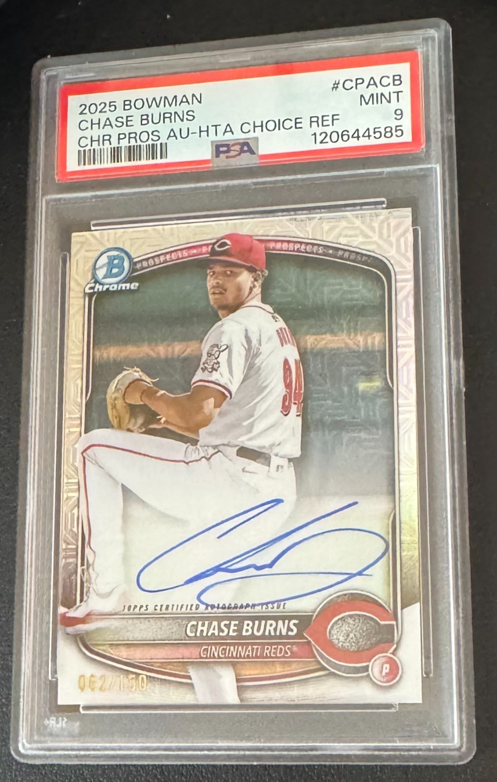 2025 BOWMAN CHROME CHASE BURNS CPA-CB PROSPECT HTA CHOICE REFRACTOR AUTO 62/150