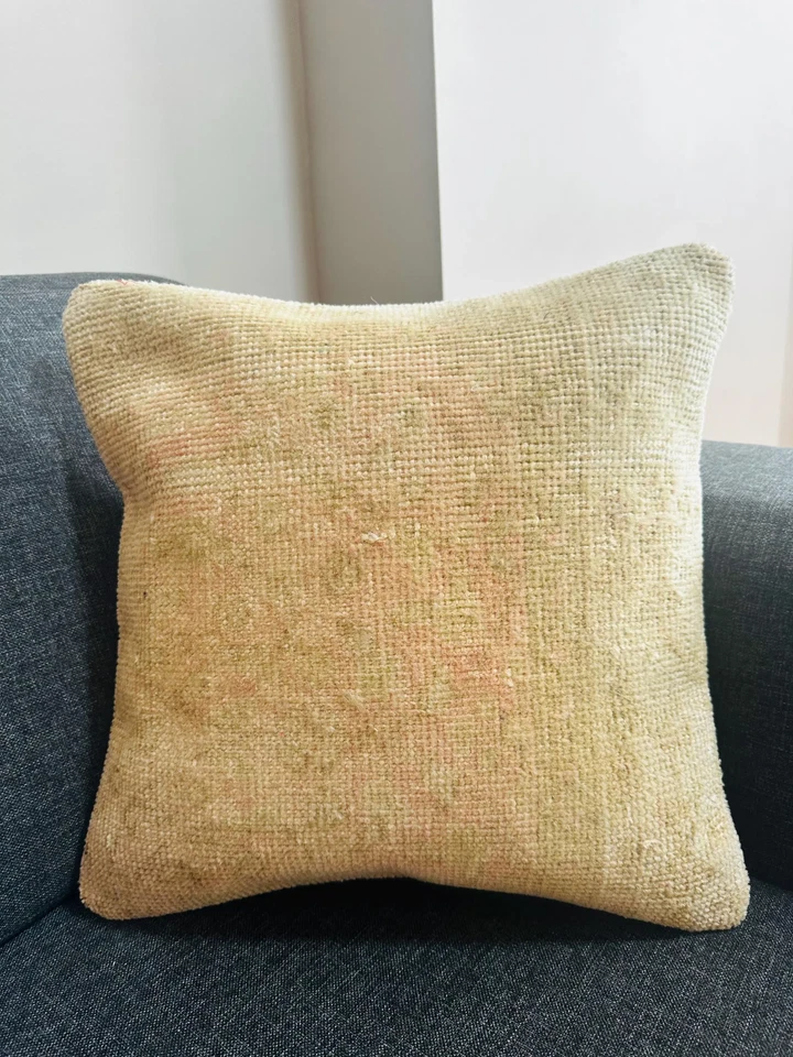 Funda de almohada de cáñamo hecha a mano 16x16 - Cojín de granja beige natural, boho rústico Foto 3 de 4