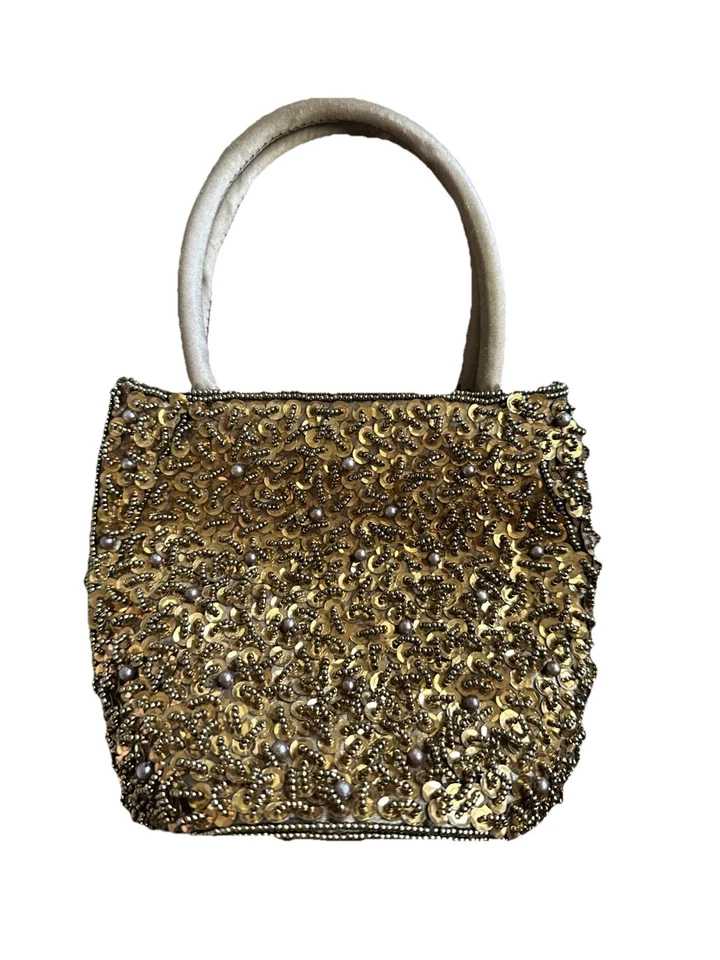 Винтажная вечерняя сумка La Regale с бисером и блестками — бронза/золото 1980–1990-е б/у в отличном состоянии - Изображение 2 из 4