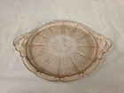 Vintage Jeanette Cherry Blossom Pink Depression Glass Handled Cake Serving Plate