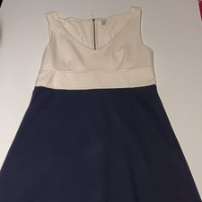 Women’s J. Crew Dress Midi Two-Tone White Navy Blue Sleeveless Size 8