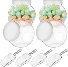 4 Sets Clear Plastic Candy Jars with Lids and Scoops, 42 oz Clear Cookie Jars