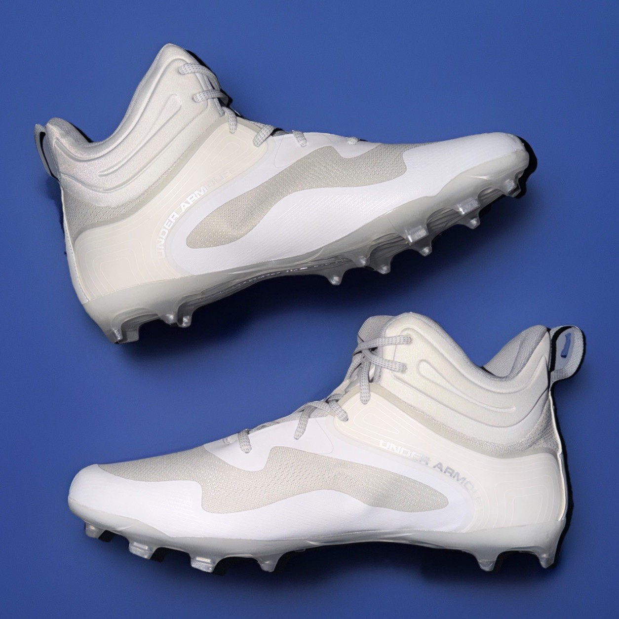 Under Armour Command MC Mid Lacrosse Cleats 3025639-100 White Grey Mens Size 15 thumbnail 3