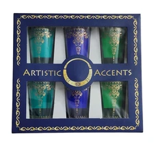 Artistic Accents Set of 6 Moroccan Tea Glasses Hand Painted Gold Detail NIB