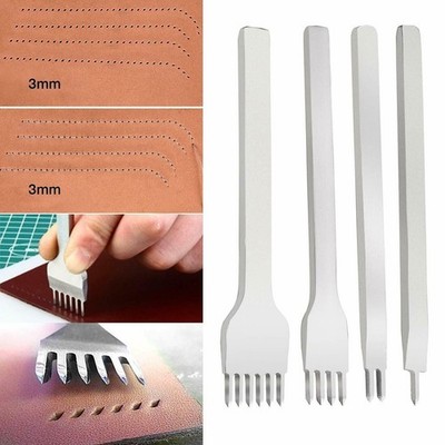 4X 3/4/5/6mm Lederhandwerkslochpuncher Chisel Stanzwerkzeug und Präger
