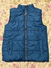 Calvin Klein Jeans Boys Teal Puffer Vest Full Zip Size 6 Pockets Logo Zipper