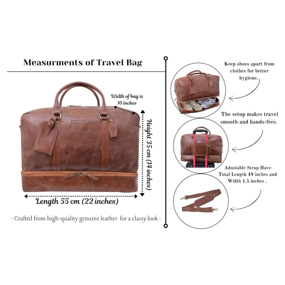 Brown Leather Duffle HandBag Travel Luggage Gym Weekend Unisex Vintage Genuine . - Image 2 of 4