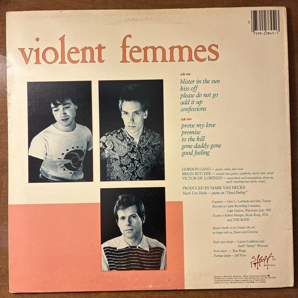 Violent Femmes Self-Titled Vinyl LP Album 1983 Slash Records 1-23845 VG -NM Cond - Image 2 of 4