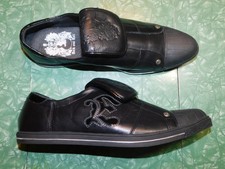 VTG ELVIS SHOES SULLIVAN BLACK LEATHER SLIP ON 90's MENS 12 EMBOSSED ROCK N ROLL