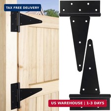 10 Inch T-Strap Gate Hinges, Heavy Duty Shed Barn Door Hinges, Black Tee Hinges