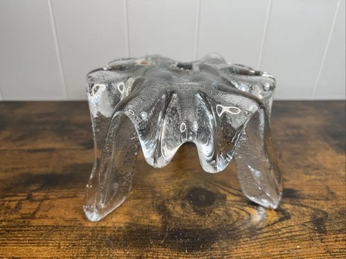 VTG Blenko Art Glass Mid-Century Ice Floe Tri-Footed Candle Holder Don Shepherd
