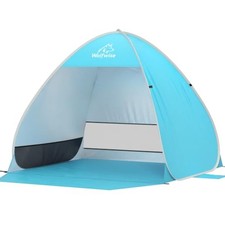 WolfWise Pop up Beach Tent Sun Shelter, 2-3 Person Beach Shade Canopy Blue