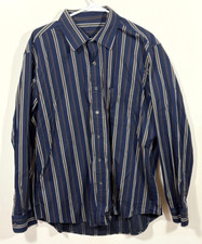Tasso Elba Men's XL 17-17.5 Dark Blue Striped Cotton Long Sleeve Dress Shirt